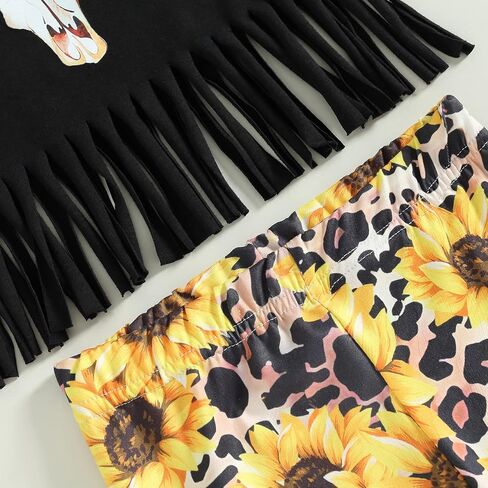 fhutpw Toddler Kids Baby Girl Outfit Cow Print Short Sleeve T-Shirt Top+Cartoon Flared Pants Set Western Girls Clothes in Kuwait