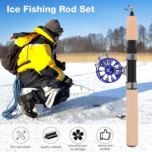 VGEBY Ice Fishing Rod Set, Portable Lightweight Winter Ice Fishing Telescopic Rod FD50 Reel Kit, All‑Metal Fishing Pole Reel Combo Tackle Accessory in Kuwait