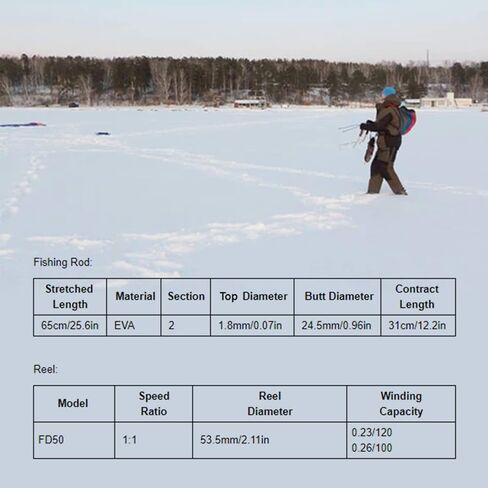 VGEBY Ice Fishing Rod Set, Portable Lightweight Winter Ice Fishing Telescopic Rod FD50 Reel Kit, All‑Metal Fishing Pole Reel Combo Tackle Accessory in Kuwait