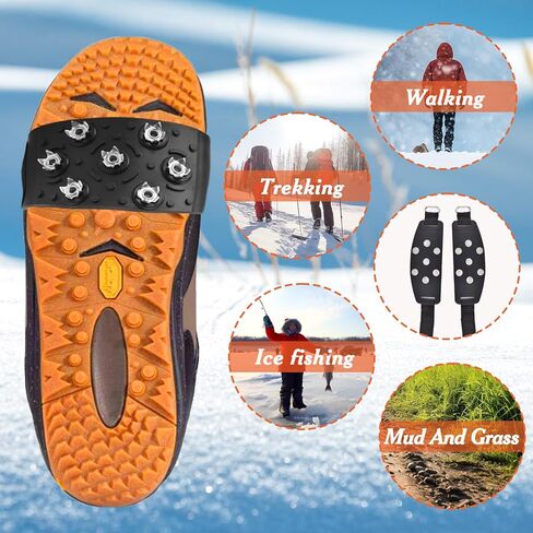 Snow Cleat Covers for Shoes and Boots Snow Grips, Crampons for Hiking Boots, 7 Point Universal Non-Slip Gripper Shoe Spikes Snow Chains,Ice Snow Grips for Ice Fishing Ice Hiking Walking Climbing in Kuwait