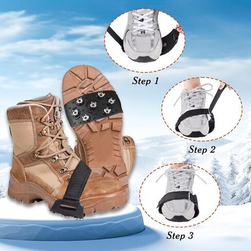 Snow Cleat Covers for Shoes and Boots Snow Grips, Crampons for Hiking Boots, 7 Point Universal Non-Slip Gripper Shoe Spikes Snow Chains,Ice Snow Grips for Ice Fishing Ice Hiking Walking Climbing in Kuwait