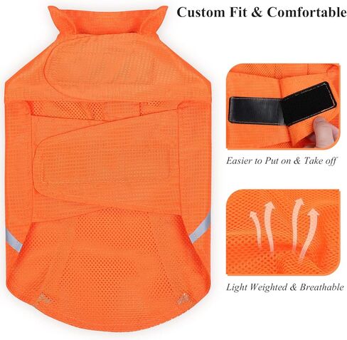 VIVAGLORY سترات أمان للكلاب، سترات مقاومة للماء للكلاب، معاطف عاكسة وخفيفة الوزن، أخضر فلوري X-Large in Kuwait