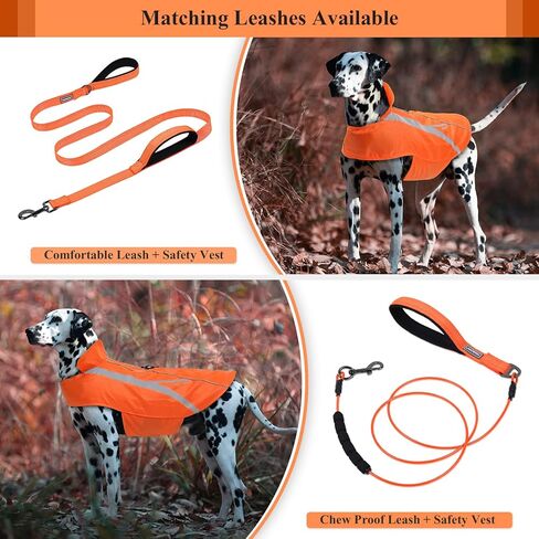 VIVAGLORY سترات أمان للكلاب، سترات مقاومة للماء للكلاب، معاطف عاكسة وخفيفة الوزن، أخضر فلوري X-Large in Kuwait