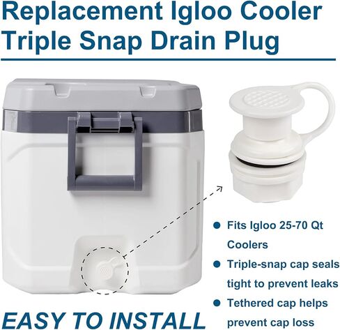 Triple-Snap Drain Plug Assembly with Plastic Tethered Cap for Igloo Cooler,Igloo Cooler Drain Plug Replacement,Replacement Igloo Cooler Parts in Kuwait