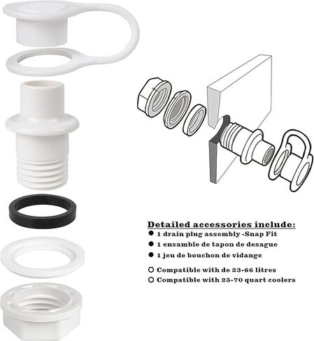 Triple-Snap Drain Plug Assembly with Plastic Tethered Cap for Igloo Cooler,Igloo Cooler Drain Plug Replacement,Replacement Igloo Cooler Parts in Kuwait