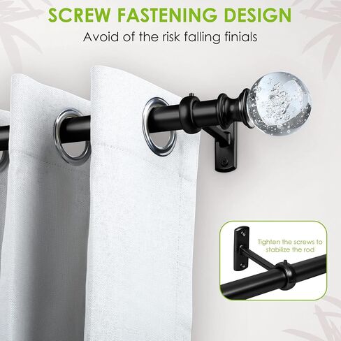 Curtain Rods, 1 Inch Curtain Rods for Windows 144 to 168, Black Curtain Rod, Hanging Curtain Rod with Brackets, Outdoor Curtain Rod, Telescope Curtain Rod, with Ball Finials Crystal, 144"-168" in Kuwait