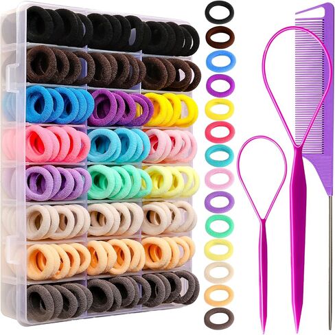 YGDZ 280 PCS Cotton 24 Colors Hair Ties Set with Organizer Box - Seamless Soft Mini Elastics Ponytail Holders and Hair Accessories for Toddlers, Girls, Kids in Saudi Arabia