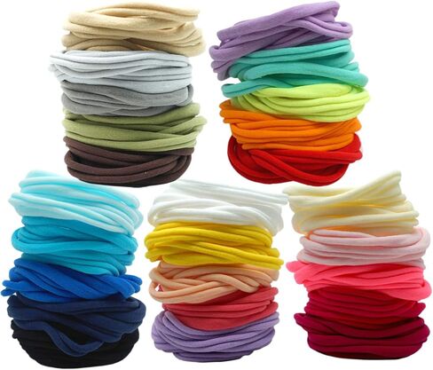 200 قطعة 25 لونًا عالية التمدد اصنعها بنفسك عصابات رأس نايلون عارية مرنة لأربطة شعر الأطفال الرضع ربطات الرأس حلقات الأذن ربطات العنق والمشاريع الحرفية والأنشطة الرياضية النسائية in Kuwait