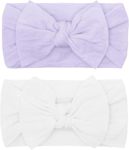 Baby Bling Bows - Newborn to Little Baby Girl Bows, 2 Pack Nylon Super Soft Stretchy Knot Toddler Headbands, Perfect Hair Accessories Head Bands for Infant Kids(Pink & White) in Saudi Arabia