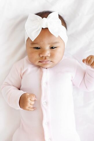 Baby Bling Bows - Newborn to Little Baby Girl Bows, 2 Pack Nylon Super Soft Stretchy Knot Toddler Headbands, Perfect Hair Accessories Head Bands for Infant Kids(Pink & White) in Saudi Arabia