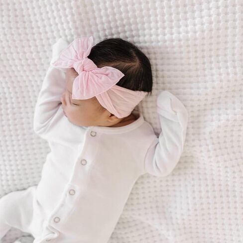 Baby Bling Bows - Newborn to Little Baby Girl Bows, 2 Pack Nylon Super Soft Stretchy Knot Toddler Headbands, Perfect Hair Accessories Head Bands for Infant Kids(Pink & White) in Saudi Arabia