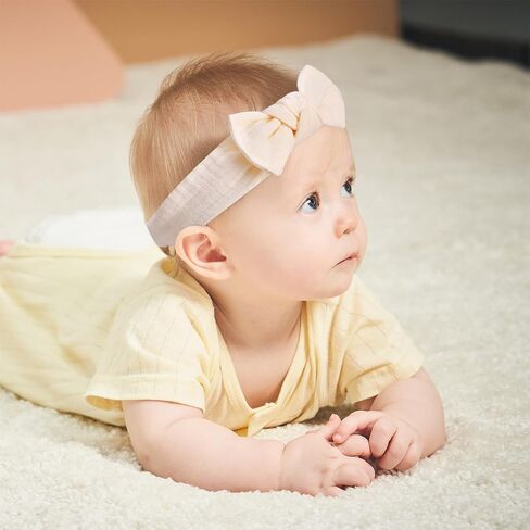 YHXX YLEN 3PCS Baby Headbands Handmade Baby Girl Headbands with Bows Soft Stretchy Hair Bands Newborn Bow Headbands for Baby Girls Infant Toddlers- Grey Brown White Flowers in Kuwait