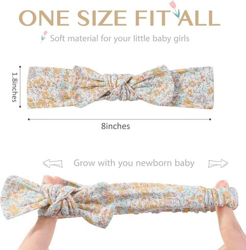 YHXX YLEN 3PCS Baby Headbands Handmade Baby Girl Headbands with Bows Soft Stretchy Hair Bands Newborn Bow Headbands for Baby Girls Infant Toddlers- Grey Brown White Flowers in Kuwait
