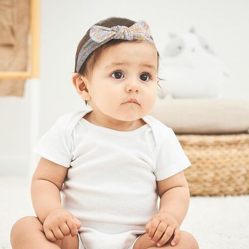 YHXX YLEN 3PCS Baby Headbands Handmade Baby Girl Headbands with Bows Soft Stretchy Hair Bands Newborn Bow Headbands for Baby Girls Infant Toddlers- Grey Brown White Flowers in Kuwait