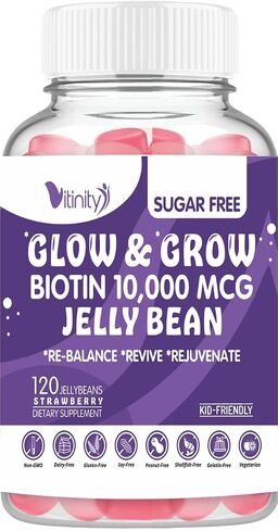VITINITY Biotin 5000 Mcg نباتي إضافي القوة (فيتامين ب) مكمل غذائي خالٍ من السكر - يدعم صحة الشعر والبشرة - للنساء والرجال 120 فاصوليا جيلي نباتية خالية من السكر (كمية تكفي لمدة 30 يومًا) in Kuwait