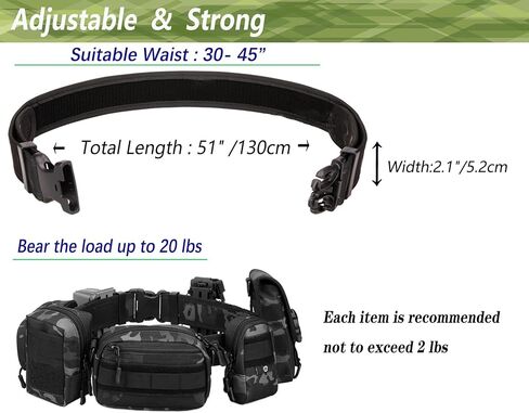 ZENGSUSU حزام واجب تكتيكي لإنفاذ القانون للخصر 30-45 بوصة، حزام فيلكرو قابل للتعديل بقياس 2.1 بوصة مع 2 من حراس الحزام in Kuwait