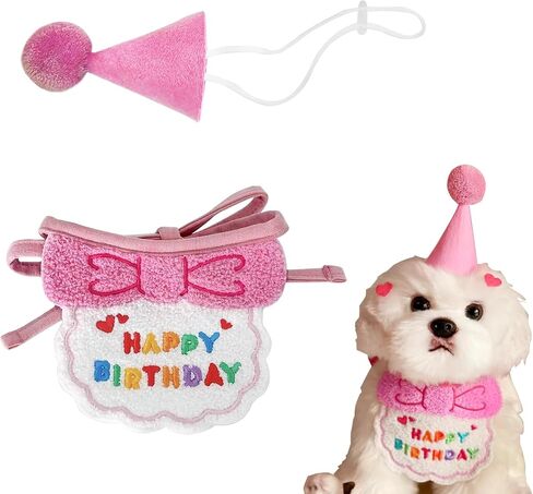 مجموعة باندانا لعيد ميلاد القطط، قبعة عيد ميلاد لطيفة للكلاب ومريلة كرتونية وردية، لوازم حفلات اعياد ميلاد الحيوانات الاليفة للقطط والكلاب (زهري) in Kuwait