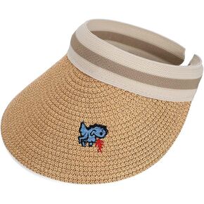 Straw Sun Visors Hats for Kids Embroidered Boys and Girls Wide Brim Roll Up Ponytail Open Top Cap in Saudi Arabia