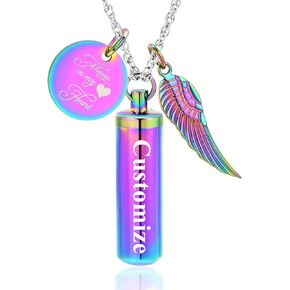 Imrsanl Urn Necklace for Ashes Butterfly Cremation Jewelry with Angel Wing Charm for Women Men Stainless Steel Hollow Cylinder Memorial Keepsake Pendant for Human Ashes