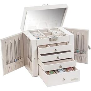 Large Jewelry Boxes with Lock, 4 Drawers and Large Mirror, 5-Layer Jewelry Organizer for Sunglasses, Big Jewelry, Watches, Jewelry Storage, Gift Idea for Loved One White USSH001BV1 in Kuwait