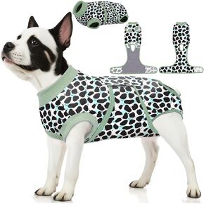 بديل مخروطي للكلاب من PetWarm بعد الجراحة، بدلة تعافي للكلاب الذكور من الإناث، ملابس للكلاب بعد الجراحة التعقيم الجراحي، بدلة مريحة للتعافي الجراحي للحيوانات الأليفة مضادة لللعق، ملابس للكلاب، نمط الفهد، أخضر، مقاس M in Kuwait