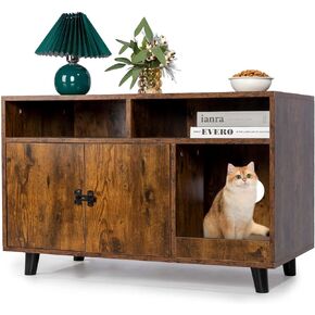 ANWA Cat Litter Box Enclosure Furniture, Wooden Hidden Litter Boxes for Indoor Cats with Scratching Pad, Hidden Cat Litter Box Cabinet Furniture, 35 X 22.6 X 18.1, Front Entry, Rustic Brown in Kuwait