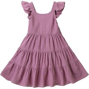 USKIDKK فستان صيفي للفتيات الصغيرات من القطن والكتان للأطفال فساتين حفلات الشاطئ بدون أكمام in Kuwait