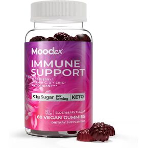 MOODex - علكات دعم المناعة - مكملات نباتية وكيتو منخفضة السكر، للرجال والنساء - مناسبة للأفراد الذين يعانون من عدم تحمل السكر - بحد أقصى 1 جرام سكر لكل 2 علكة - 60 قيراط in Kuwait
