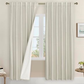 LAMIT 100% Blackout Short Linen Curtains for Cafe, 40 Inch Length Linen Textured Thermal Curtains Back Tab and Rod Pocket Neutral Panels with White Liner for Kitchen, 2 Panels, 34 x 40 Inch, Ivory in Kuwait