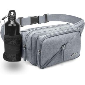 Fanny Pack for Men&Women with Shrinkable Bottle Cages,Waist Pack Bag Hip Bum Bag with Adjustable Strap for Outdoors Workout Traveling Casual Running Hiking Cycling Fishing (Grey-1)