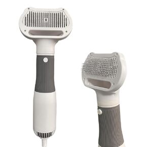 3 in 1 Professional Pet Grooming Dryer with Slicker Brush - Adjustable 3 Temperature Settings for Dogs and Cats (Grey)