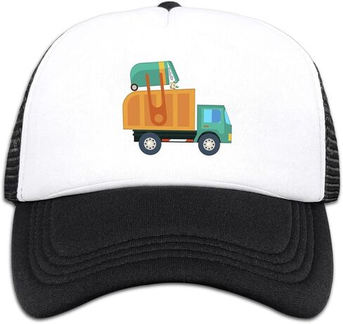 Children Sun Protection Baseball Cap Adjustable Mesh Hats Cartoon Garbage Truck (Black, One Size) in Kuwait