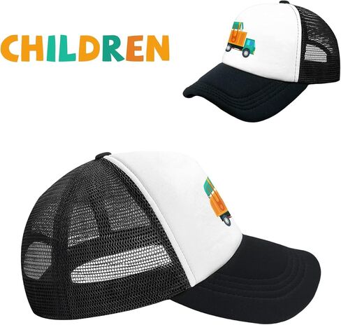 Children Sun Protection Baseball Cap Adjustable Mesh Hats Cartoon Garbage Truck (Black, One Size) in Kuwait