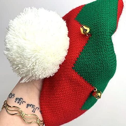 Christmas Elf-Knitted-Hat for Kids Toddler Xmas-Beanie Knit Hat with Pom-pom for Baby Boy Girl 1 to 5 Years in Saudi Arabia
