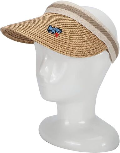 Straw Sun Visors Hats for Kids Embroidered Boys and Girls Wide Brim Roll Up Ponytail Open Top Cap in Saudi Arabia