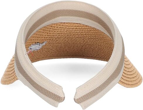 Straw Sun Visors Hats for Kids Embroidered Boys and Girls Wide Brim Roll Up Ponytail Open Top Cap in Saudi Arabia