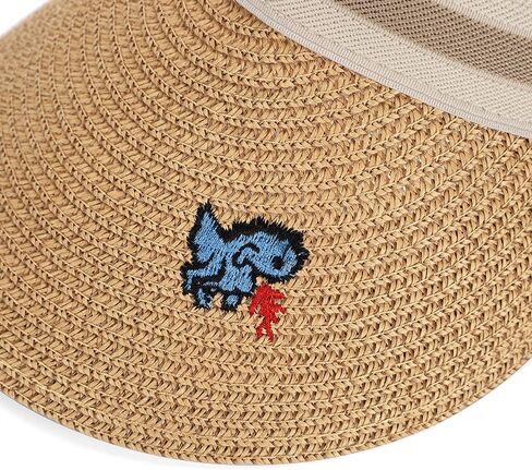 Straw Sun Visors Hats for Kids Embroidered Boys and Girls Wide Brim Roll Up Ponytail Open Top Cap in Saudi Arabia