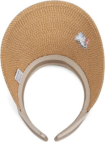 Straw Sun Visors Hats for Kids Embroidered Boys and Girls Wide Brim Roll Up Ponytail Open Top Cap in Saudi Arabia