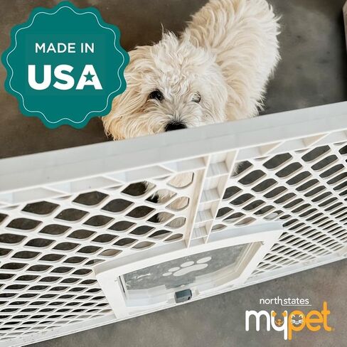 حاجز مرور وقلم MyPet Petyard من North States مع طقم تثبيت على الحائط: صُنع في الولايات المتحدة الأمريكية، ويتضمن بابًا قابلاً للقفل للحيوانات الأليفة. جبل الأجهزة أو قائما بذاته. 18.5 قدم مربع حاوية (طولها 26 بوصة، رمادي فاتح) in Kuwait