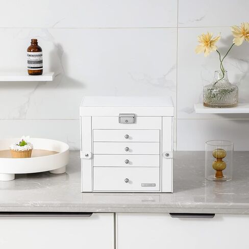 Large Jewelry Boxes with Lock, 4 Drawers and Large Mirror, 5-Layer Jewelry Organizer for Sunglasses, Big Jewelry, Watches, Jewelry Storage, Gift Idea for Loved One White USSH001BV1 in Kuwait