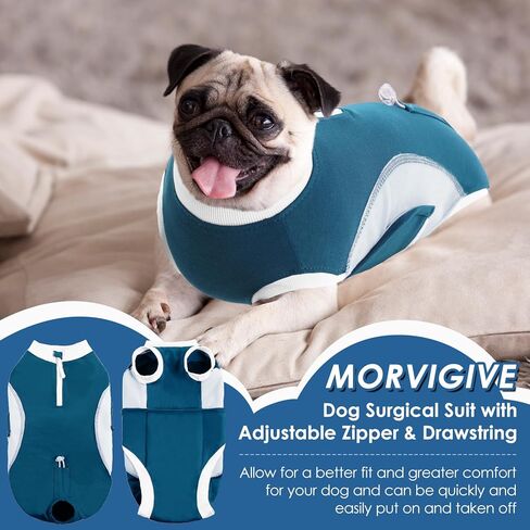 MORVIGIVE بدلة تعافي بسحاب للكلاب والقطط بعد الجراحة، بدلة تعافي للكلاب قابلة للتنفس، أنثى ذكر كلب مخروطي بديل لجروح البطن، قميص مضاد للعق جراحة الحيوانات الأليفة in Kuwait