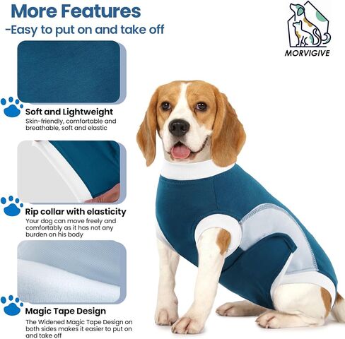 MORVIGIVE بدلة تعافي بسحاب للكلاب والقطط بعد الجراحة، بدلة تعافي للكلاب قابلة للتنفس، أنثى ذكر كلب مخروطي بديل لجروح البطن، قميص مضاد للعق جراحة الحيوانات الأليفة in Kuwait