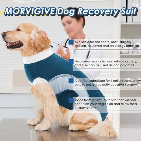 MORVIGIVE بدلة تعافي بسحاب للكلاب والقطط بعد الجراحة، بدلة تعافي للكلاب قابلة للتنفس، أنثى ذكر كلب مخروطي بديل لجروح البطن، قميص مضاد للعق جراحة الحيوانات الأليفة in Kuwait