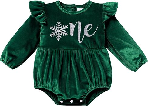 IMEKIS Newborn Baby Girls Velvet Romper Winter Christmas Outfit Ruffles Long Sleeve Bodysuit Winter Clothes for Photo Shoot in Kuwait