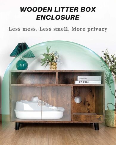 ANWA Cat Litter Box Enclosure Furniture, Wooden Hidden Litter Boxes for Indoor Cats with Scratching Pad, Hidden Cat Litter Box Cabinet Furniture, 35 X 22.6 X 18.1, Front Entry, Rustic Brown in Kuwait