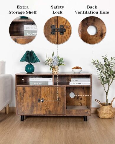 ANWA Cat Litter Box Enclosure Furniture, Wooden Hidden Litter Boxes for Indoor Cats with Scratching Pad, Hidden Cat Litter Box Cabinet Furniture, 35 X 22.6 X 18.1, Front Entry, Rustic Brown in Kuwait