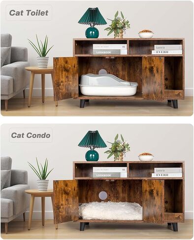 ANWA Cat Litter Box Enclosure Furniture, Wooden Hidden Litter Boxes for Indoor Cats with Scratching Pad, Hidden Cat Litter Box Cabinet Furniture, 35 X 22.6 X 18.1, Front Entry, Rustic Brown in Kuwait