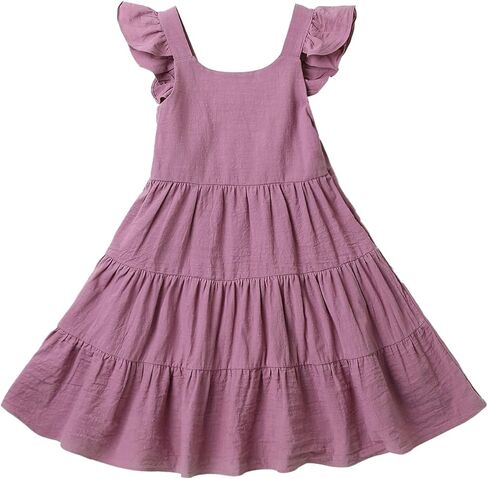 USKIDKK فستان صيفي للفتيات الصغيرات من القطن والكتان للأطفال فساتين حفلات الشاطئ بدون أكمام in Kuwait