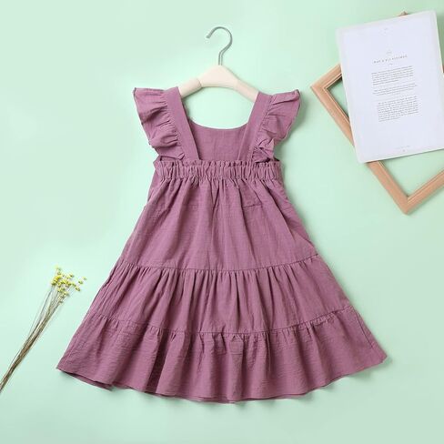 USKIDKK فستان صيفي للفتيات الصغيرات من القطن والكتان للأطفال فساتين حفلات الشاطئ بدون أكمام in Kuwait