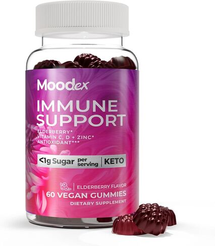 MOODex - علكات دعم المناعة - مكملات نباتية وكيتو منخفضة السكر، للرجال والنساء - مناسبة للأفراد الذين يعانون من عدم تحمل السكر - بحد أقصى 1 جرام سكر لكل 2 علكة - 60 قيراط in Kuwait